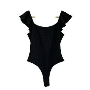 Francesca’s Black Textured Ruffle Sleeve Bodysuit NWT Size Small